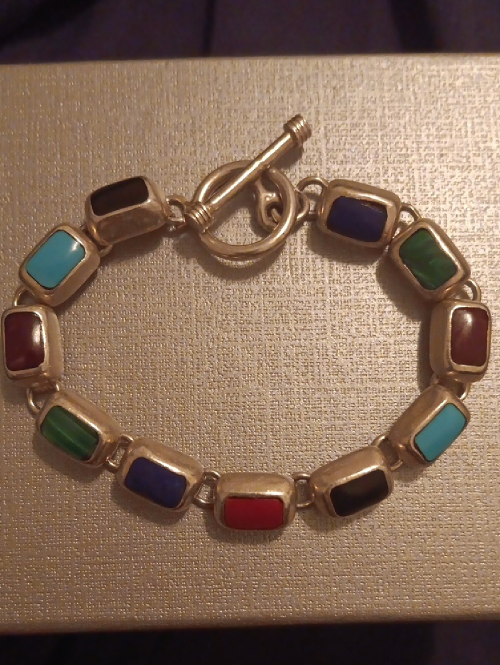 925 Mexico Multi-Color Stone Link Bracelet
